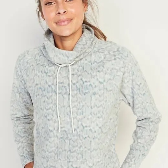 NWT! Old Navy Gray Women’s Funnel-Neck Cropped Microfleece Sweatshirt Size L - Picture 1 of 2